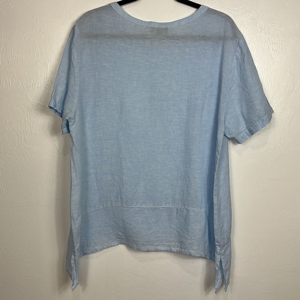 Lord & Taylor Linen Light Blue Relaxed Fit Short Sleeve Top Size XL - Picture 4 of 8